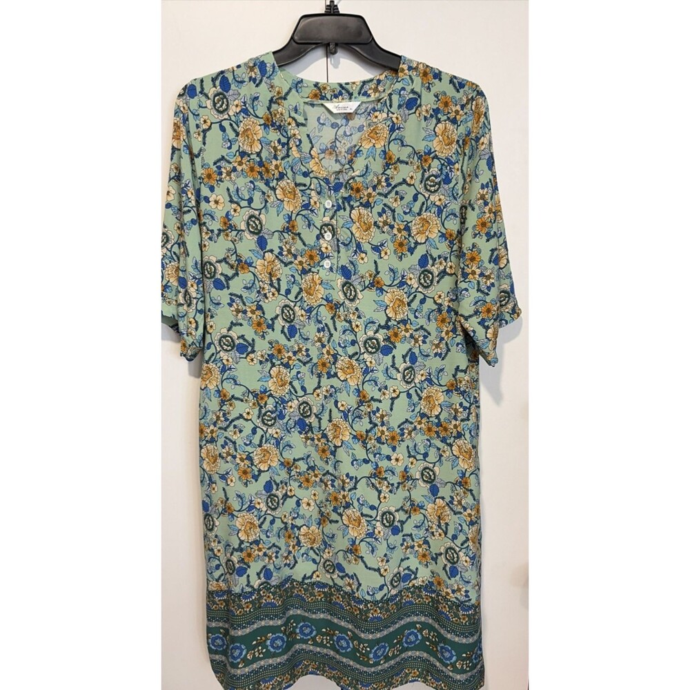 Aviier Muumuu House Dress Women Green Floral Nightgown Size XL